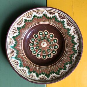 Vintage Troyan Hungarian Ceramic Hand-Thrown, Hand-Painted (shallow) Bowl